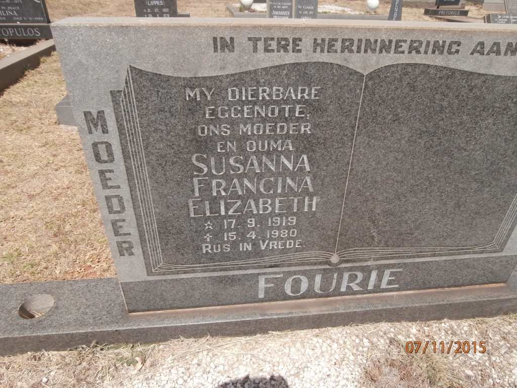 FOURIE Susanna Francina Elizabeth 1919-1980