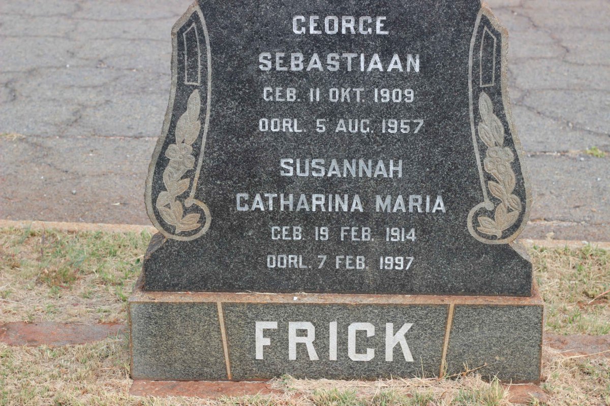 FRICK George Sebastiaan 1909-1957 &amp; Susannah Catharina Maria 1914-1997