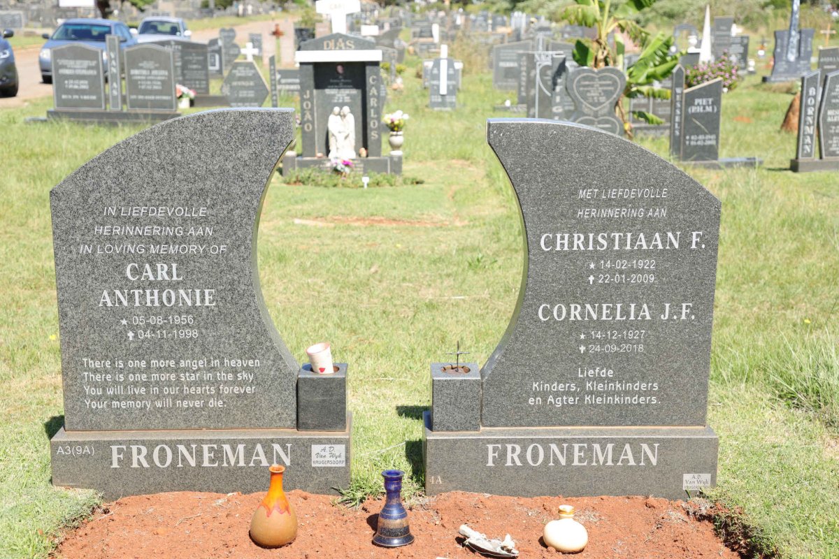FRONEMAN Christiaan F. 1922-2009 &amp; Cornelia J.F. 1927-2018 :: FRONEMAN Carl Anthonie 1956-1998