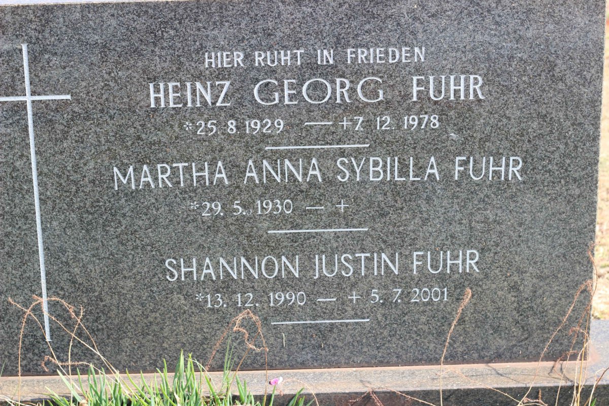 FUHR Heinz Georg 1929-1978 &amp; Martha Anna Sybilla 1930- :: FUHR Shannon Justin 1990-2001