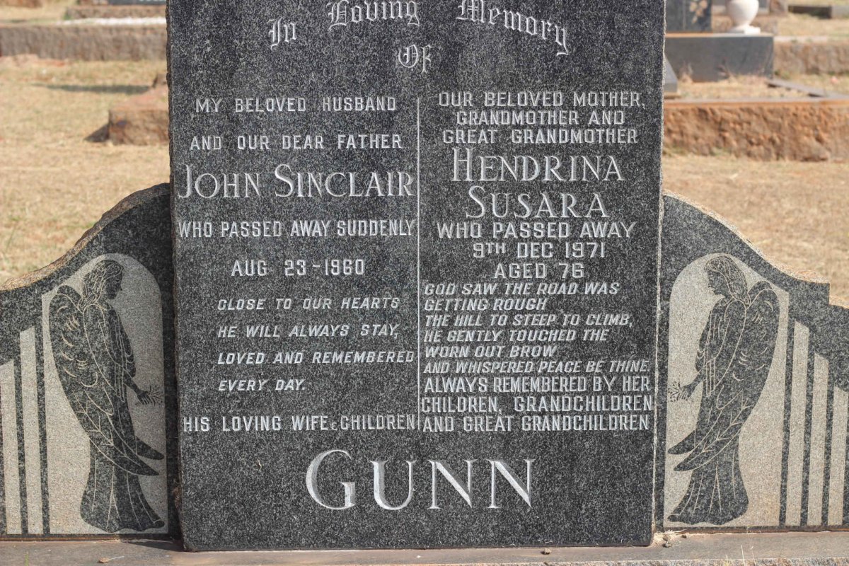 GUNN John Sinclair -1960 &amp; Hendrina Susara -1971
