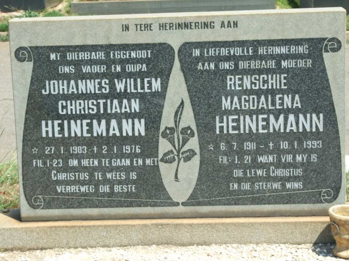 HEINEMANN Johannes Willem Christiaan 1903-1976 &amp; Renschie Magdalena 1911-1993