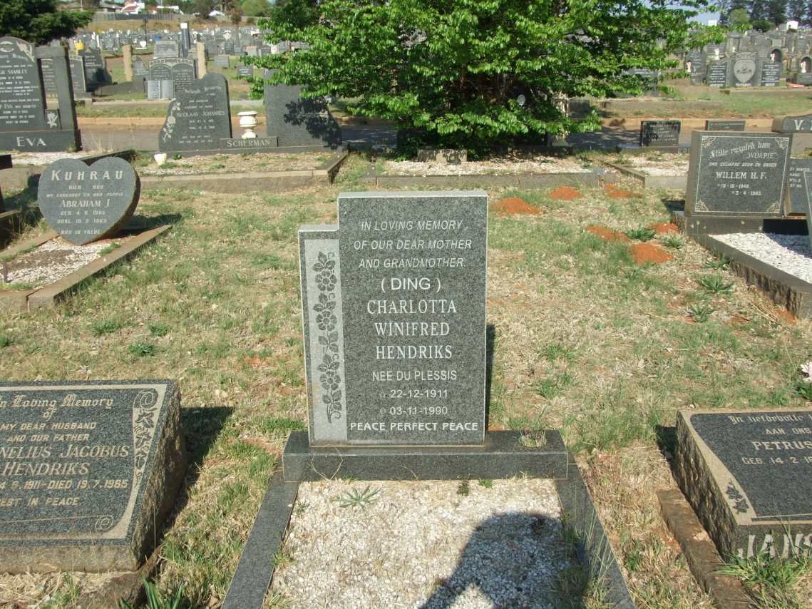 HENDRIKS Charlotta Winifred nee DU PLESSIS 1911-1990