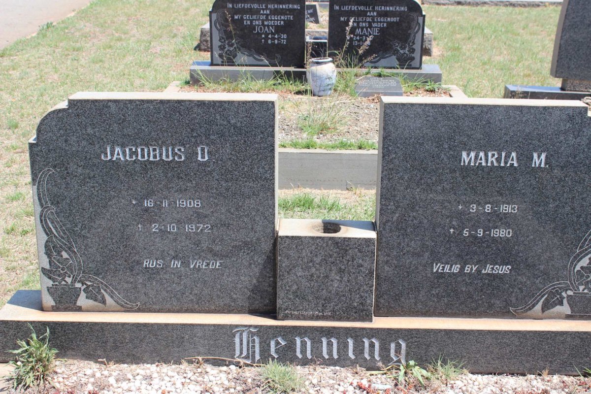 HENNING Jacobus O. 1908-1972 &amp; Maria M. 1913-1980