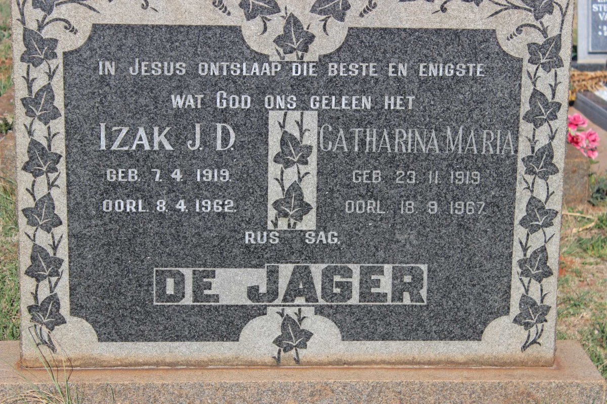 JAGER Izak J.D., de 1919-1962 &amp; Catharina Maria 1919-1967