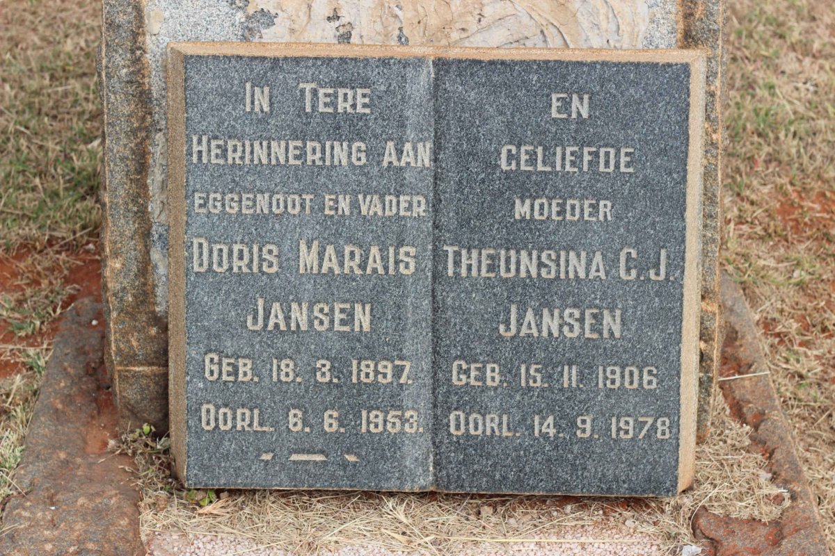 JANSEN Doris Marais 1897-1953 &amp; Theunsina C.J. 1906-1978