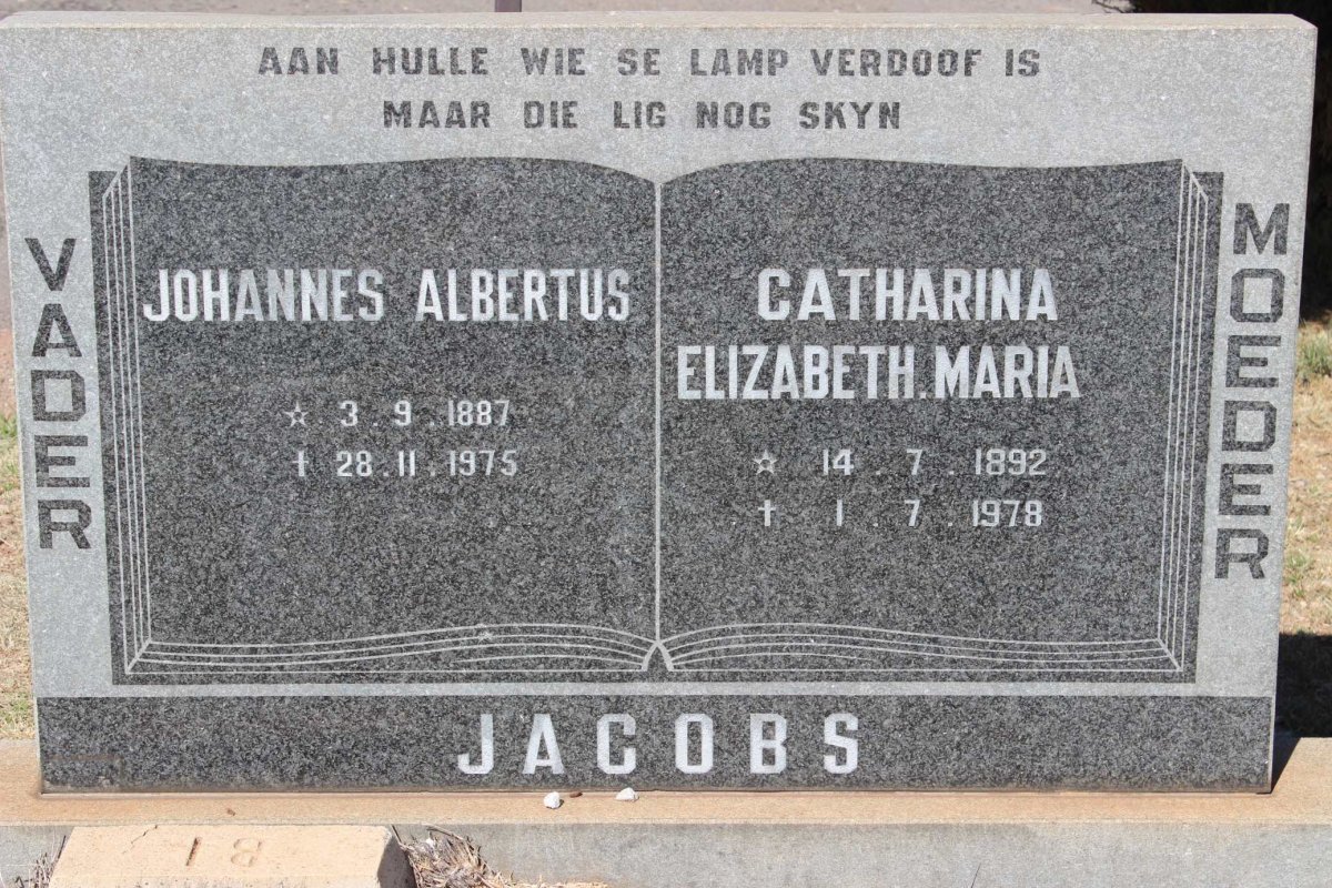JACOBS Johannes Albertus 1887-1975 &amp; Catharina Elizabeth Maria 1892-1978