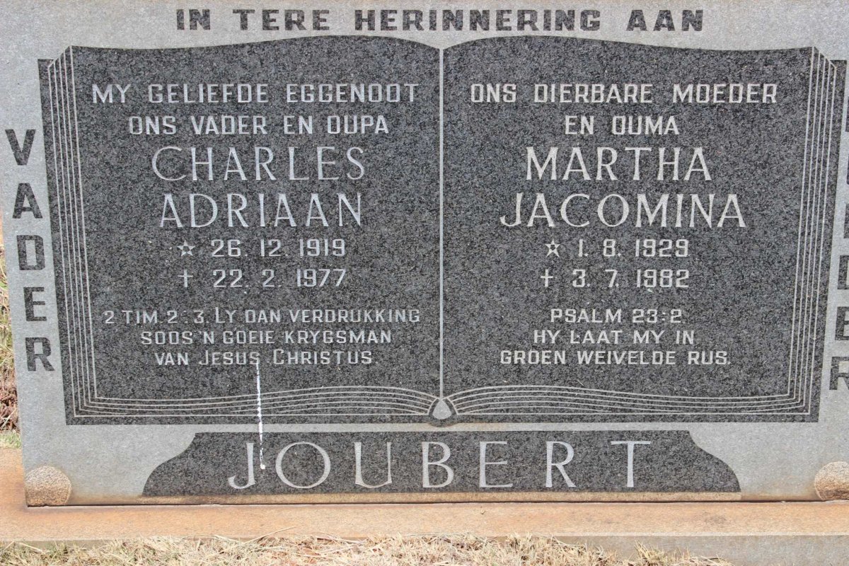 JOUBERT Charles Adriaan 1919-1977 &amp; Martha Jacomina 1929-1982