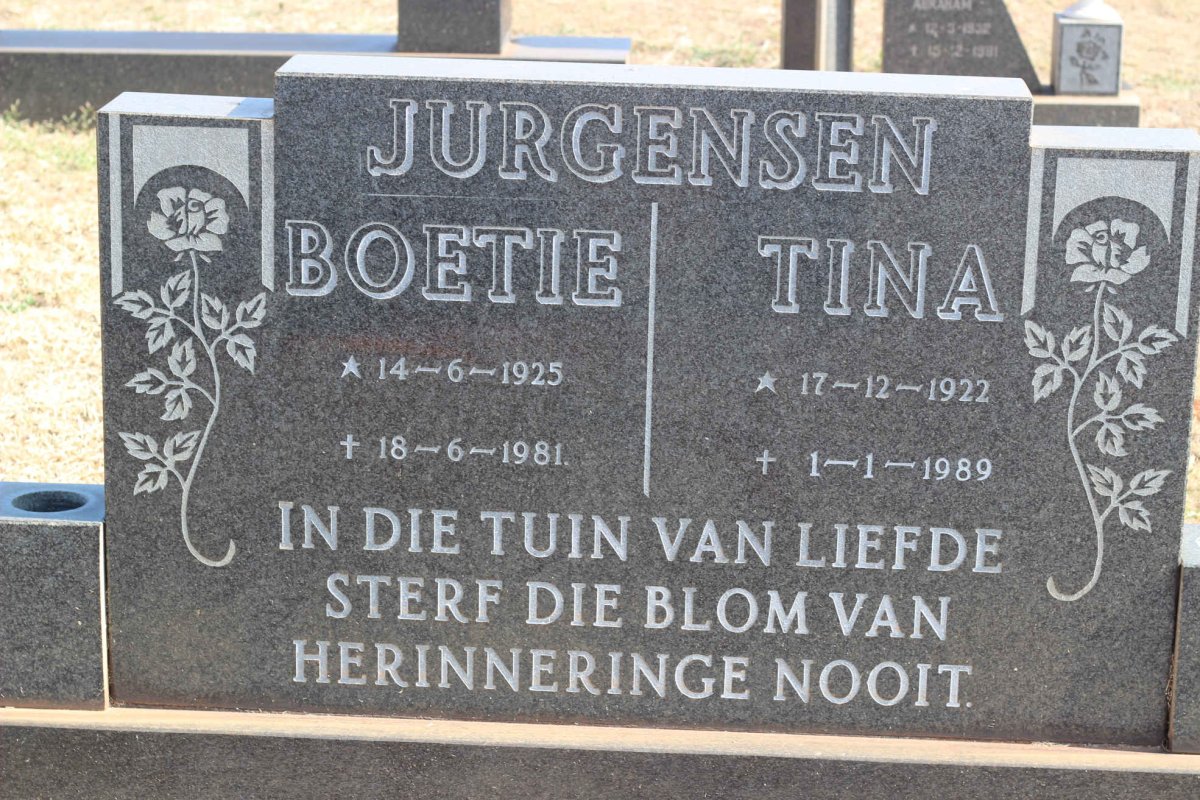 JURGENSEN Boetie 1925-1981 &amp; Tina 1922-1989