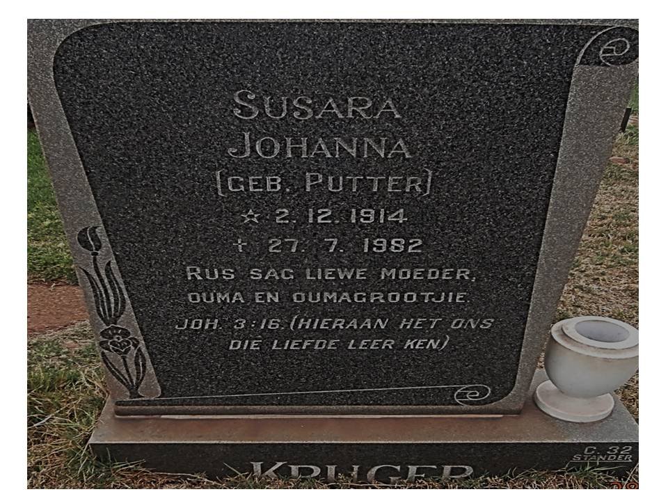 KRUGER Susara Johanna nee PUTTER 1914-1982