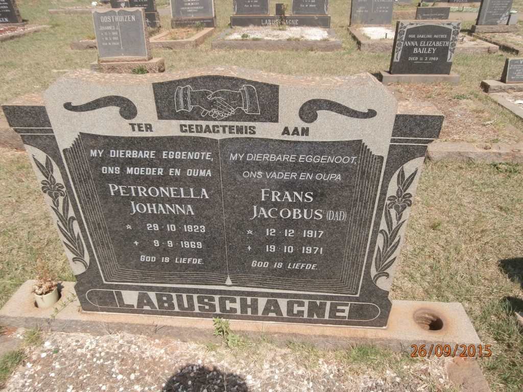 LABUSCHAGNE Frans Jacobus 1917-1971 &amp; Petronella Johanna 1923-1969
