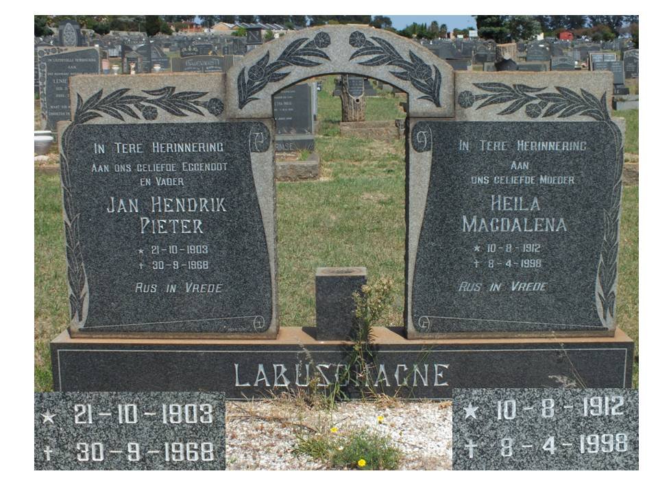 LABUSCHAGNE Jan Hendrik Pieter 1903-1968 &amp; Heila Magdalena 1912-1998