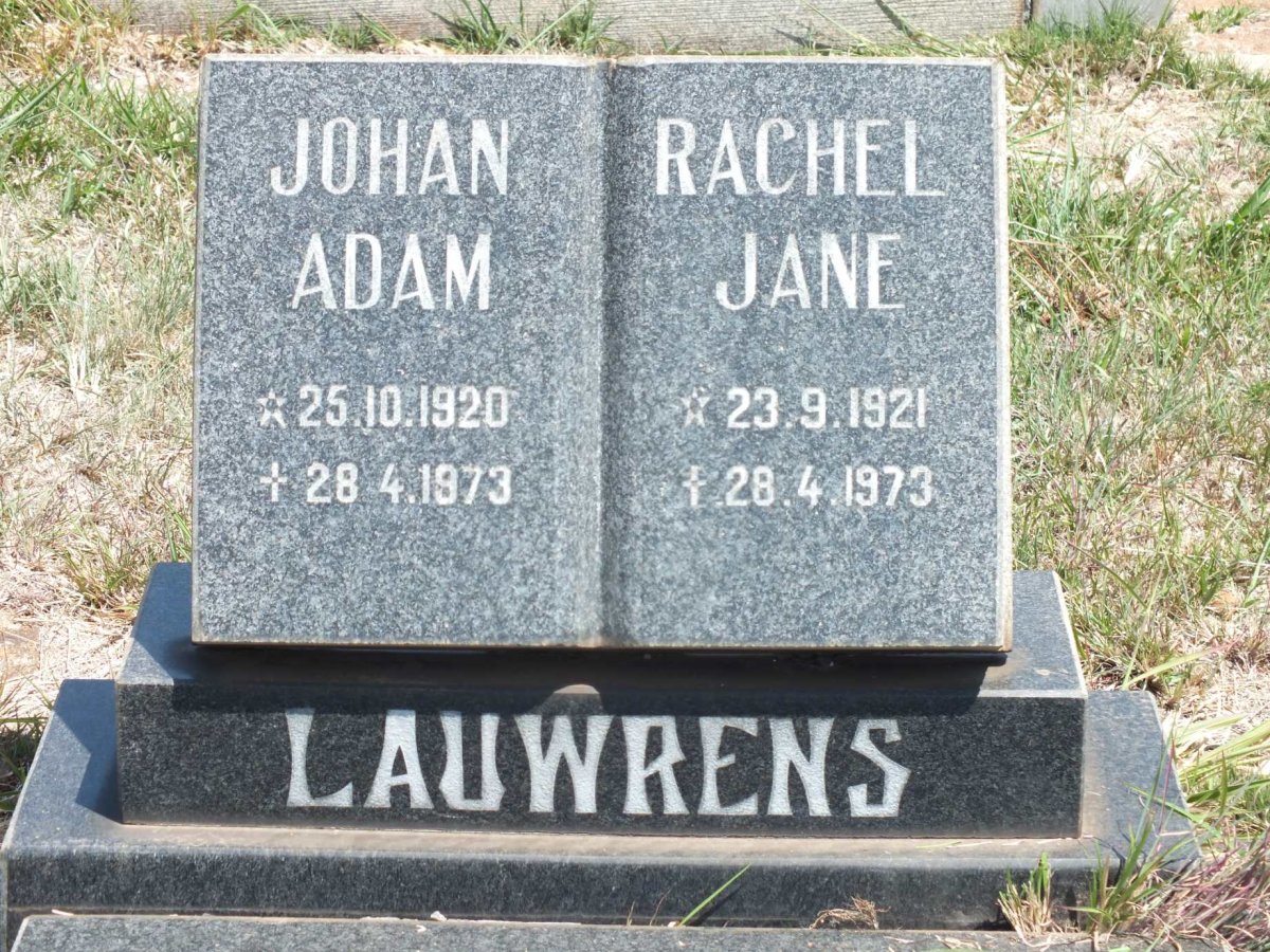 LAUWRENS Johan Adam 1920-1973 &amp; Rachel Jane 1921-1973