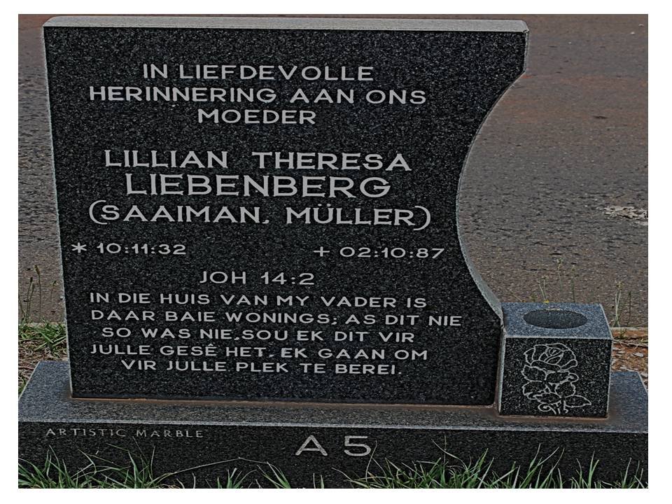 LIEBENBERG Lillian Theresa voorheen SAAIMAN nee MÜLLER 1932-1987