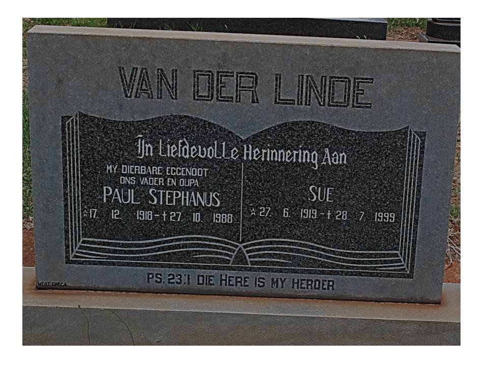 LINDE Paul Stephanus, van der 1918-1988 &amp; Sue 1919-1999