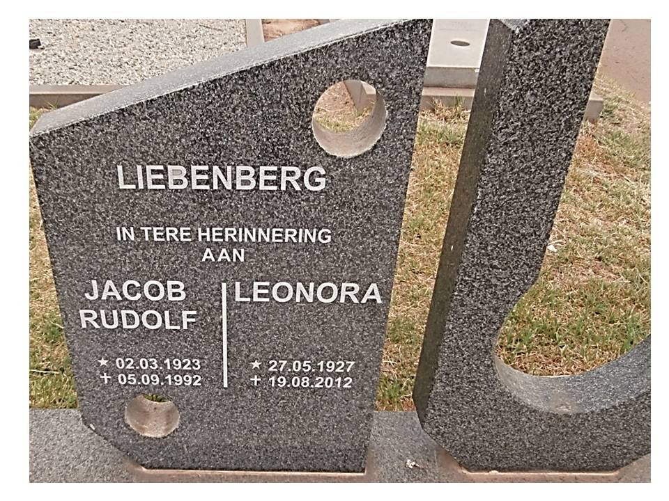 LIEBENBERG Jacob Rudolf 1923-1992 &amp; Leonora 1927-2012