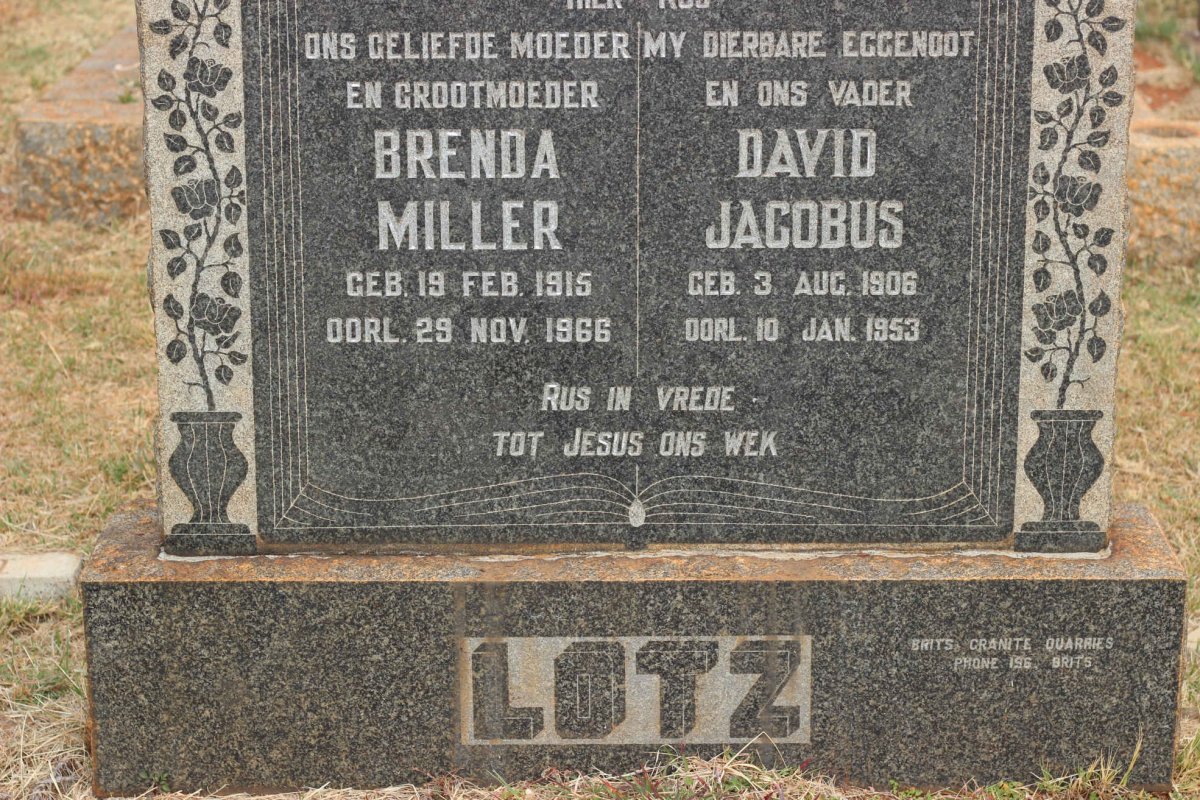 LOTZ David Jacobus 1906-1953 &amp; Brenda Miller 1915-1966