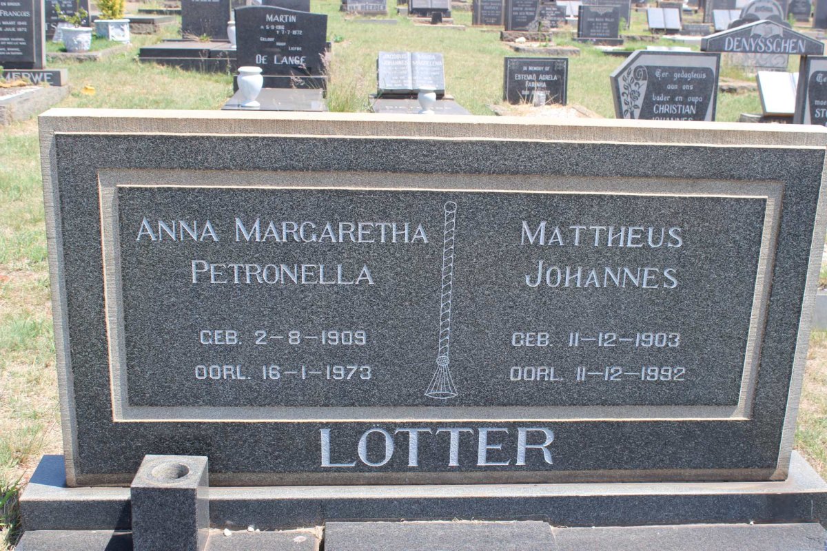 LOTTER Mattheus Johannes 1903-1992 &amp; Anna Margaretha Petronella 1909-1973