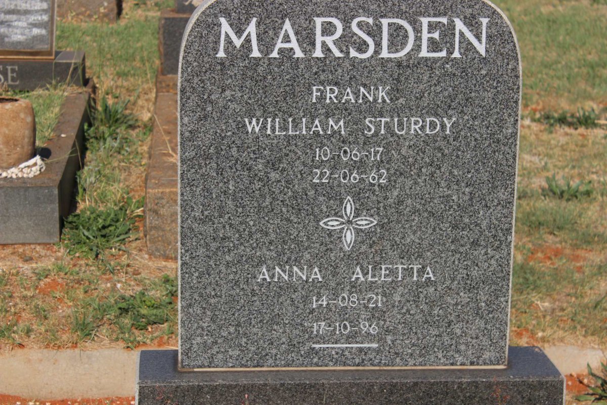 MARSDEN Frank William Sturdy 1917-1962 &amp; Anna Aletta 1921-1996