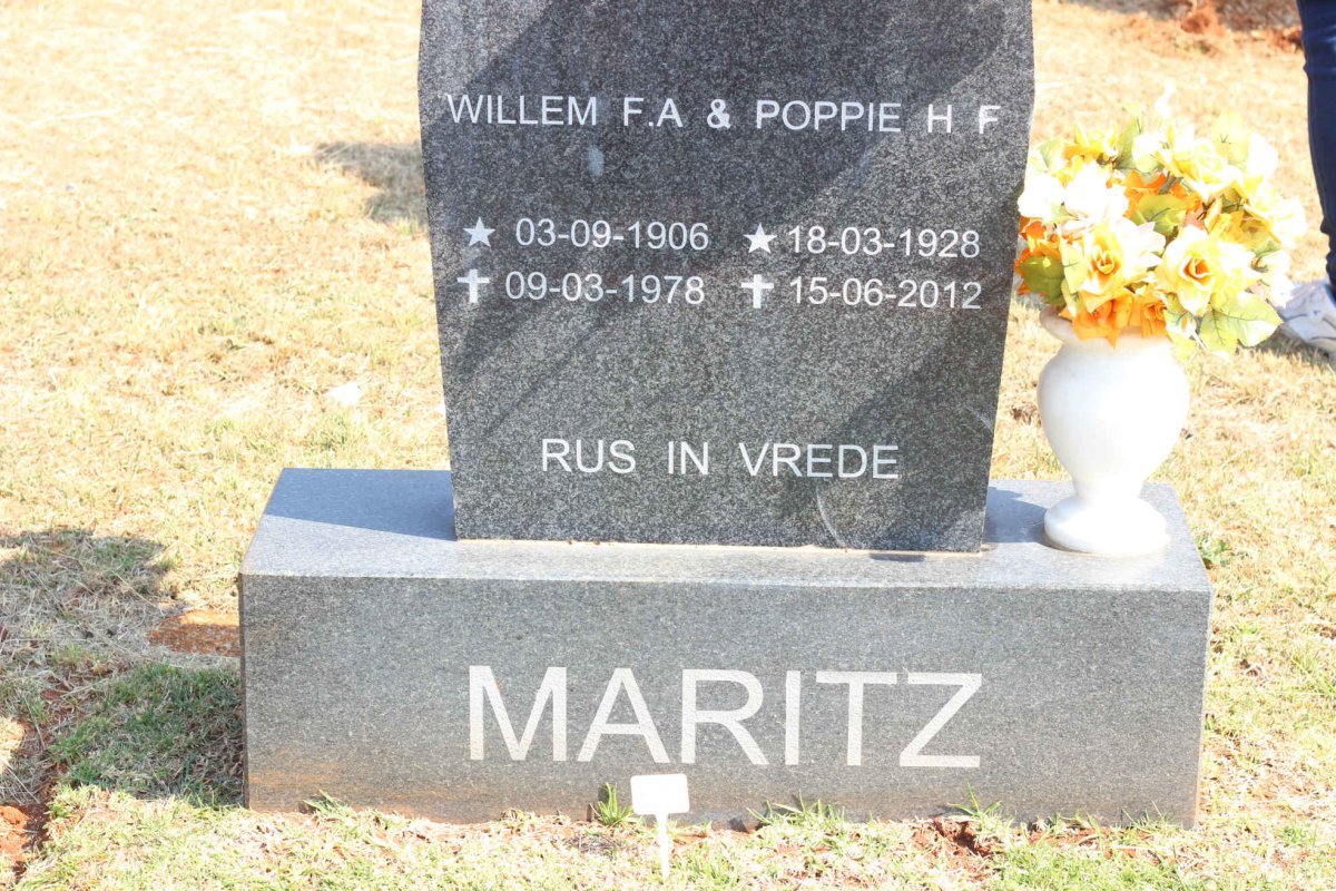 MARITZ Willem F.A. 1906-1978 &amp; Poppie H.F. 1928-2012