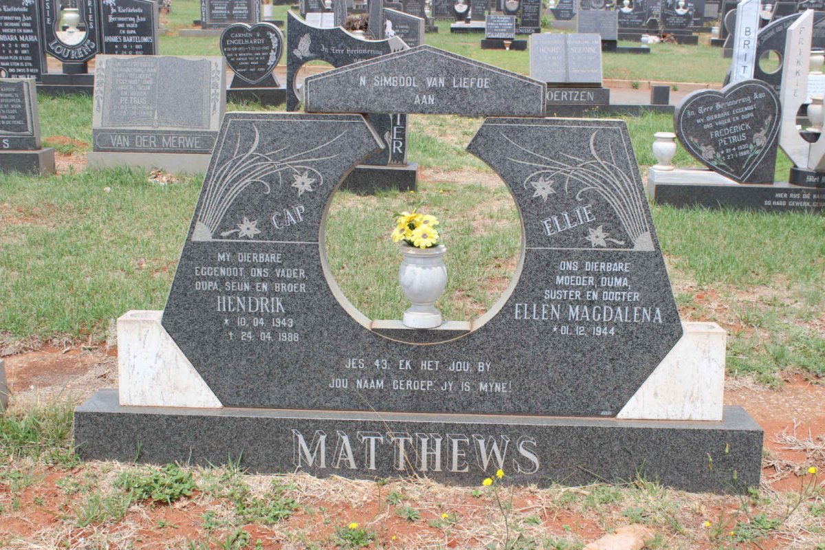 MATTHEWS Hendrik 1943-1988 &amp; Ellen Magdalena 1944-