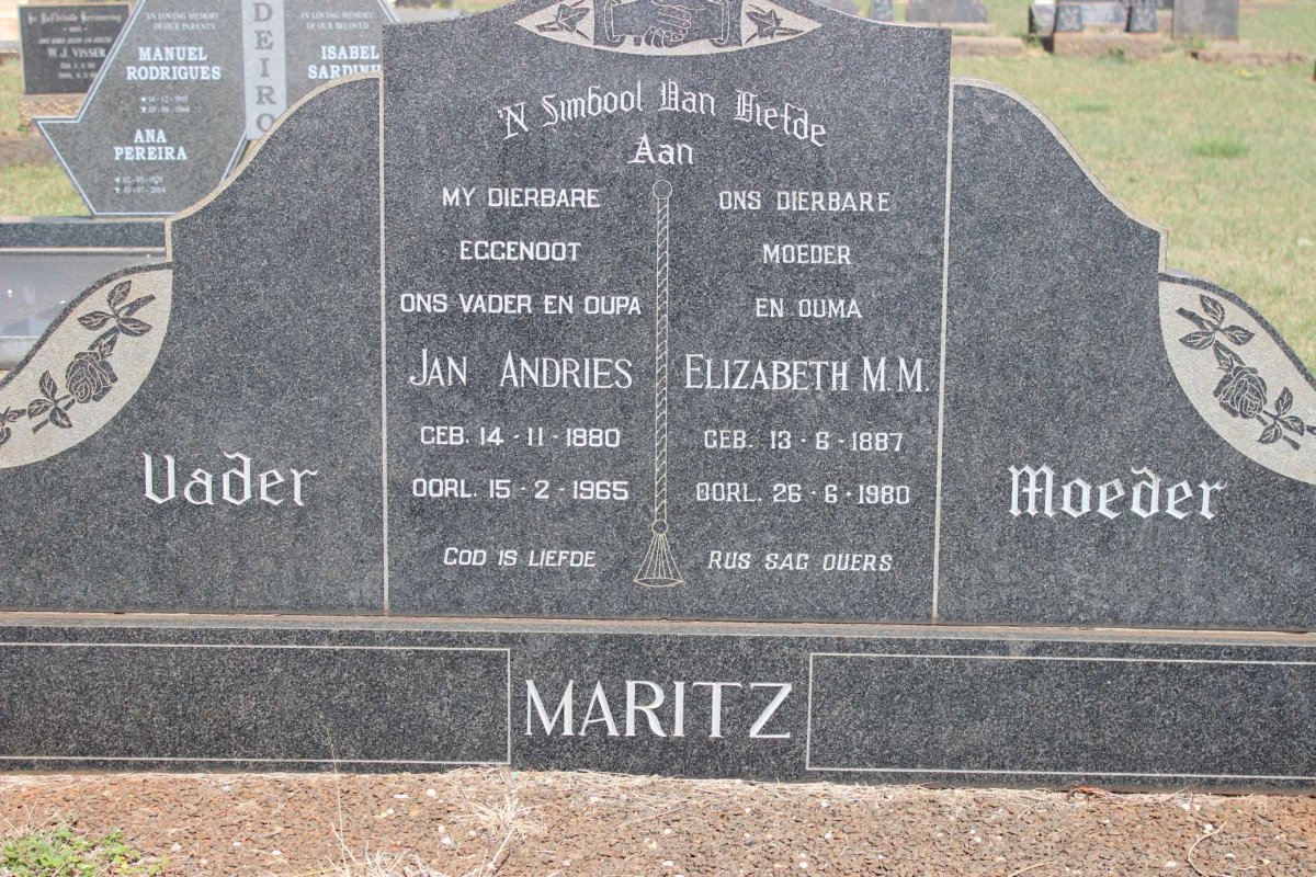 MARITZ Jan Andries 1880-1965 &amp; Elizabeth M.M. 1887-1980