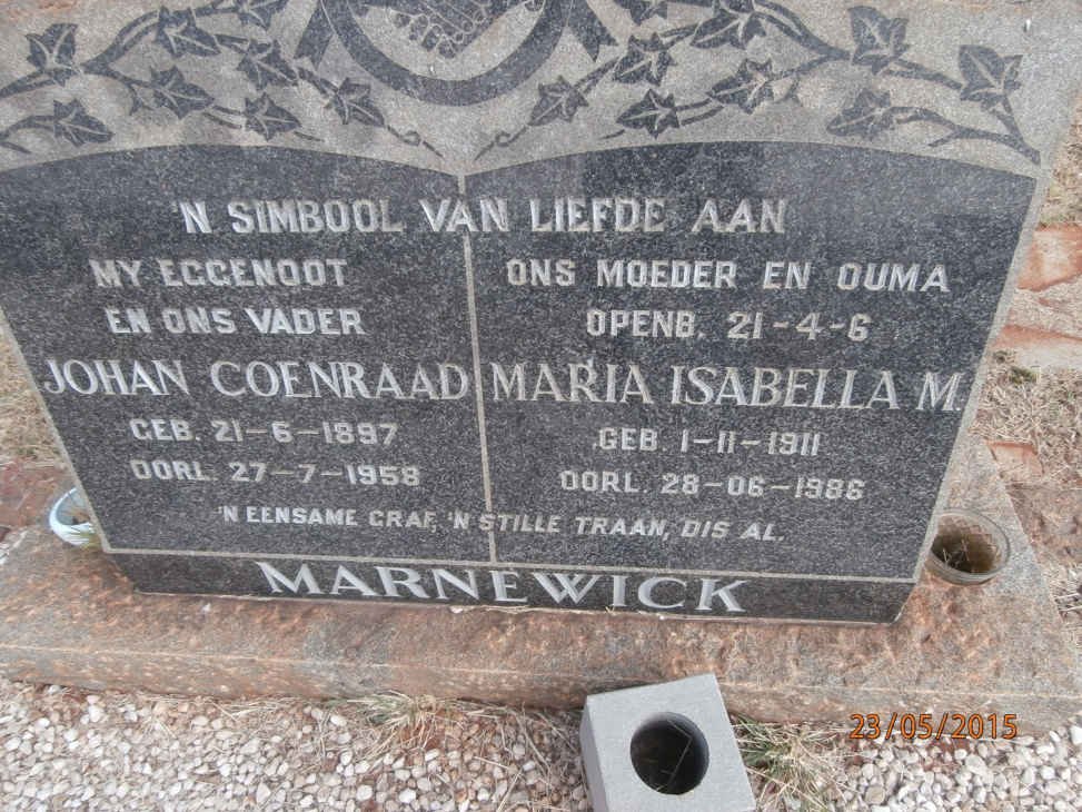 MARNEWICK Johan Coenraad 1897-1958 &amp; Maria Isabella M. 1911-1986