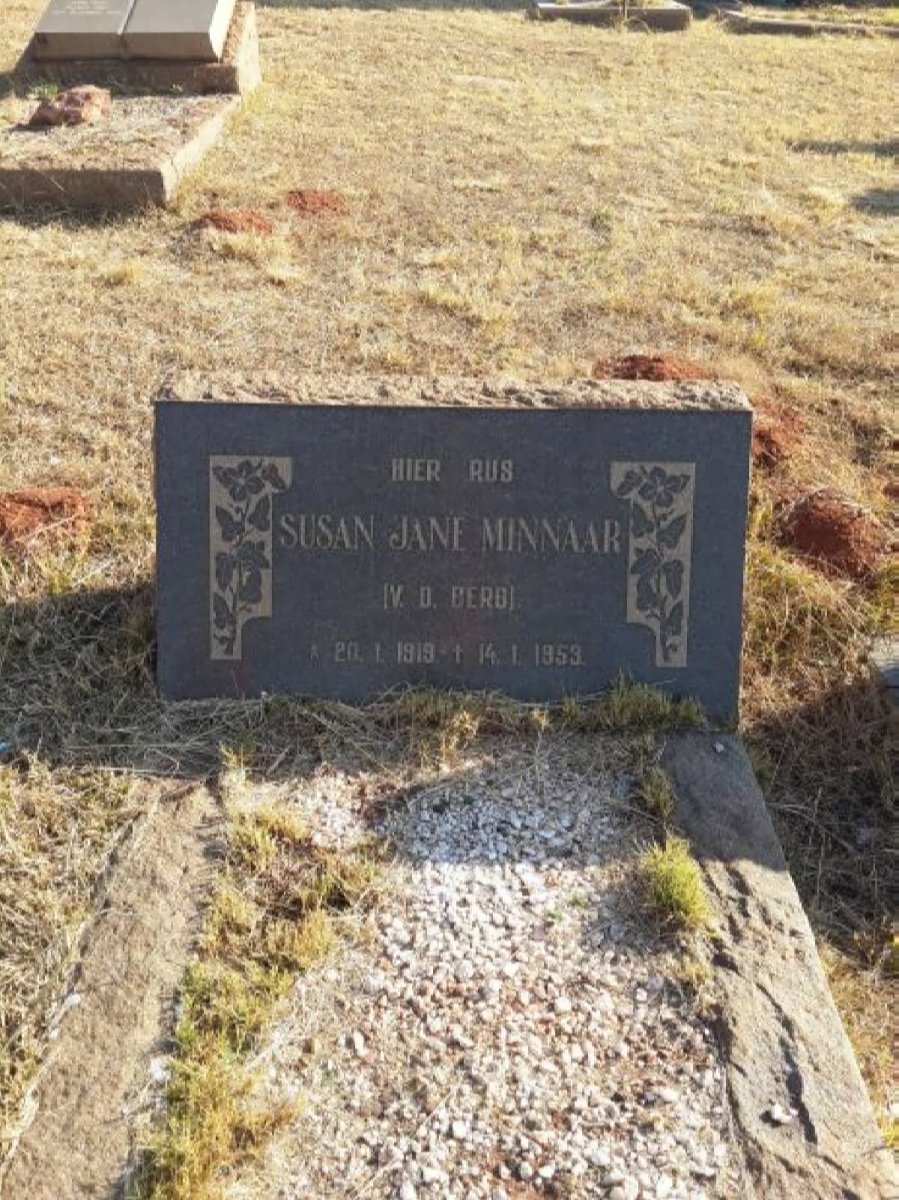 MINNAAR Susan Jane nee V.D. BERG 1919-1953