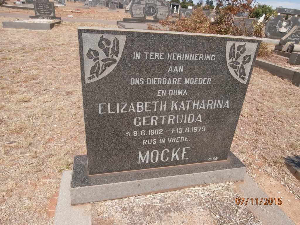 MOCKE Elizabeth Katharina Gertruida 1902-1979