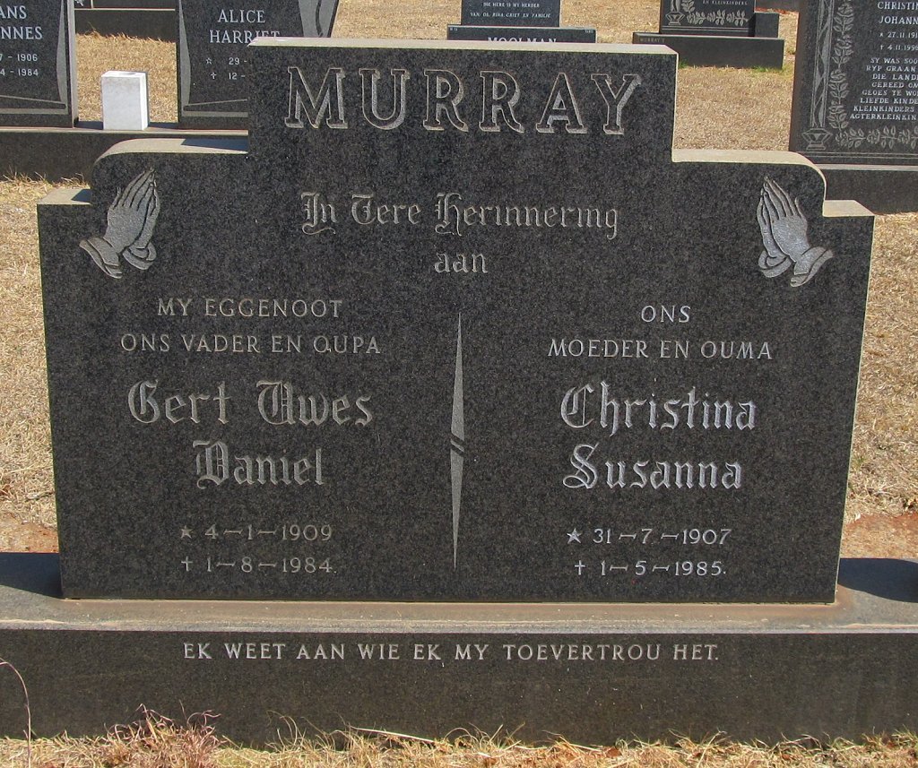 MURRAY Gert Uwes Daniel 1909-1984 &amp; Christina Susanna 1907-1985