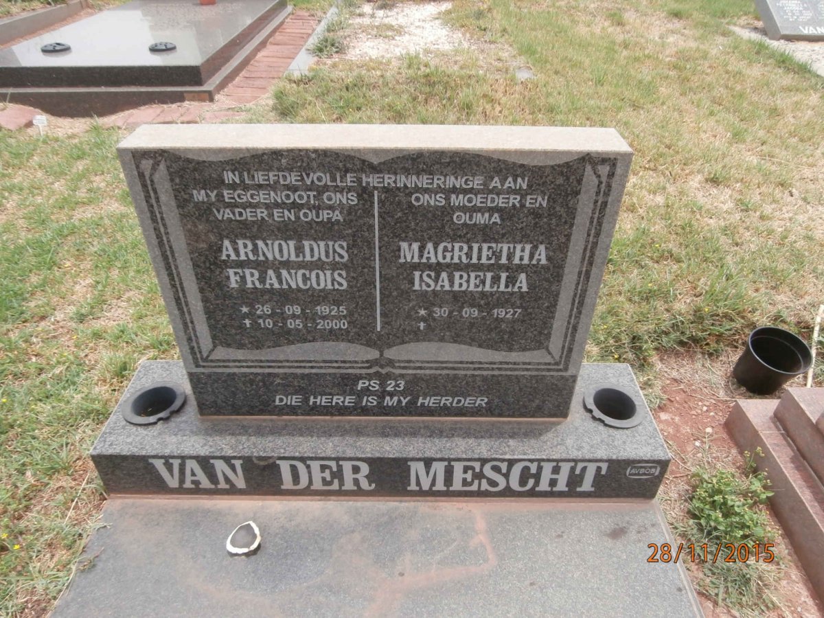 MESCHT Arnoldus Francois, van der 1925-2000 &amp; Magrietha Isabella 1927-