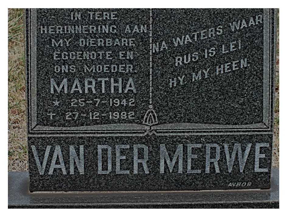 MERWE Martha, van der 1942-1982