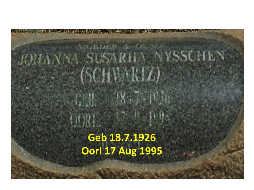 NYSSCHEN Johanna Susarha nee SCHWARTZ 1926-1995