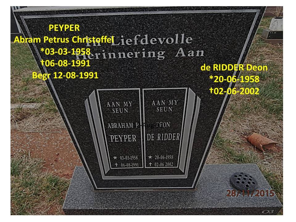 PEYPER Abraham P.  1958-1991 :: RIDDER Deon, de 1958-2002