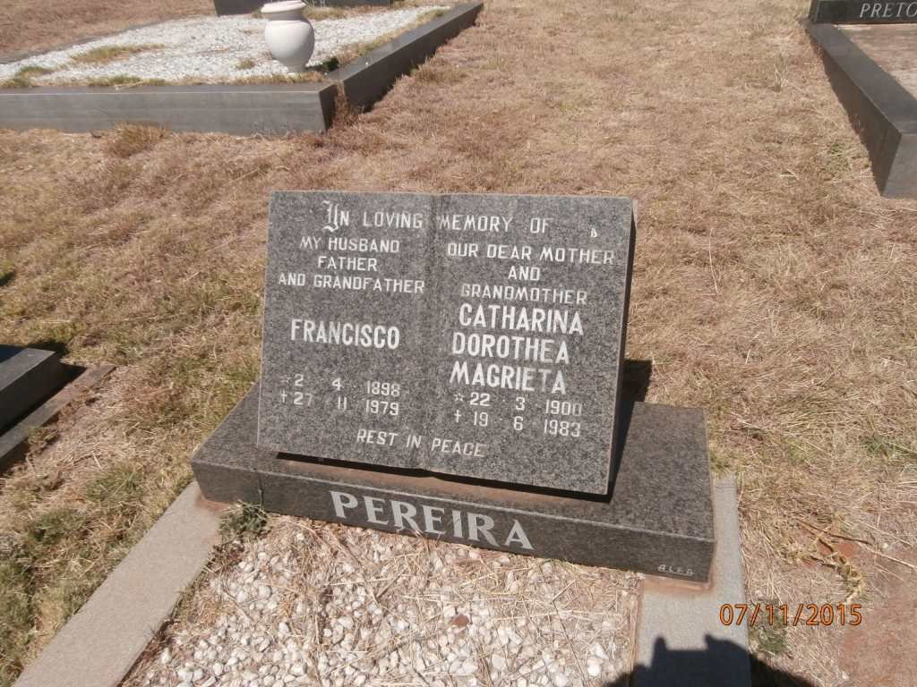 PEREIRA Francisco 1898-1979 &amp; Catharina Dorothea Magrieta 1900-1983