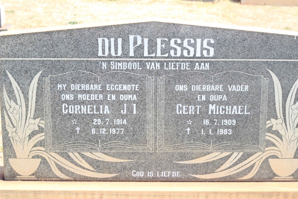 PLESSIS Gert Michael, du 1909-1983 &amp; Cornelia J.I. 1914-1977