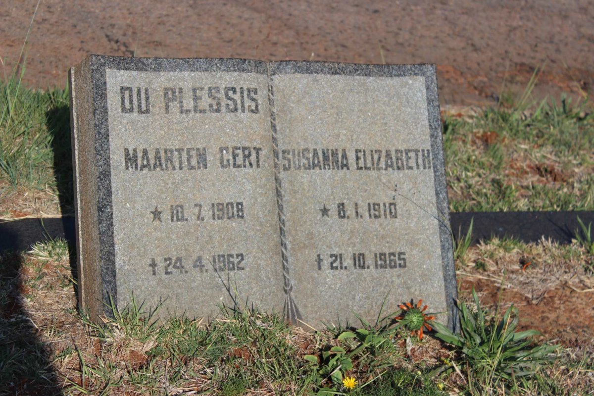 PLESSIS Maarten Gert, du 1908-1962 &amp; Susanna Elizabeth 1910-1965