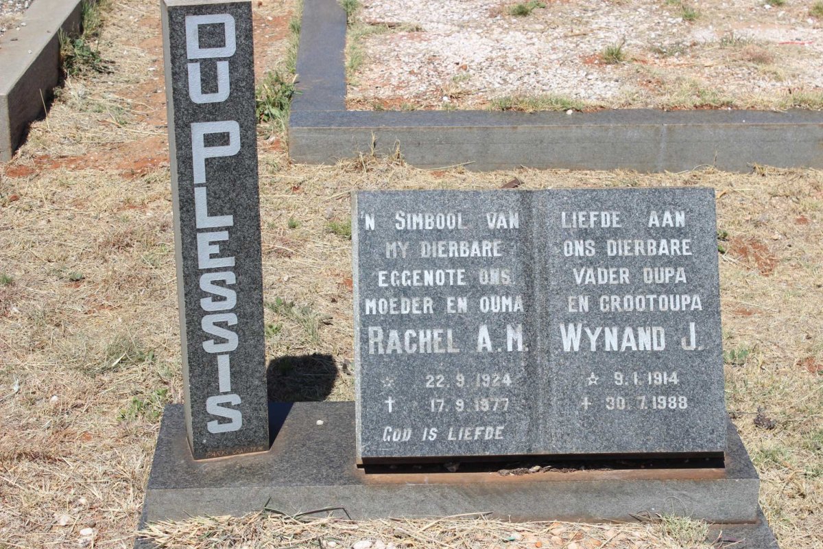 PLESSIS Wynand J., du 1914-1988 &amp; Rachel A.M. 1924-1977