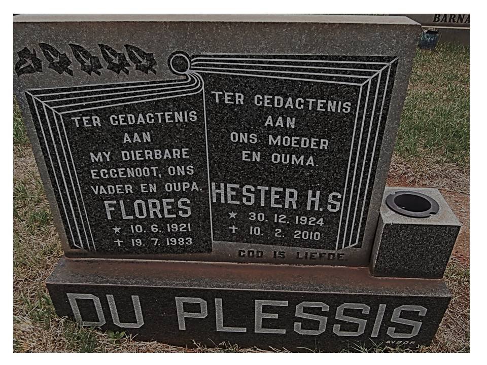 PLESSIS Flores, du 1921-1983 &amp; Hester H.S. 1924-2010