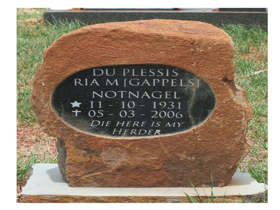 PLESSIS Ria M., du, NOTNAGEL nee GAPPELS 1931-2006