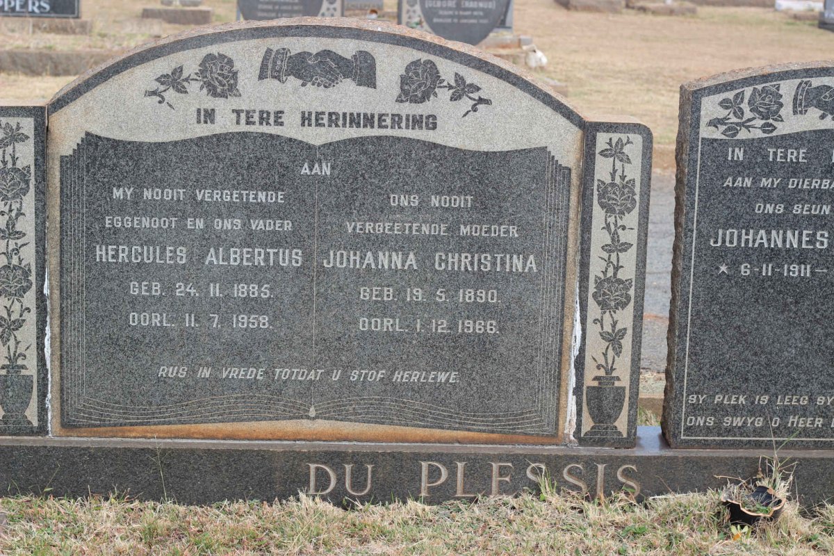 PLESSIS Hercules Albertus, du 1885-1958 &amp; Johanna Christina 1890-1966