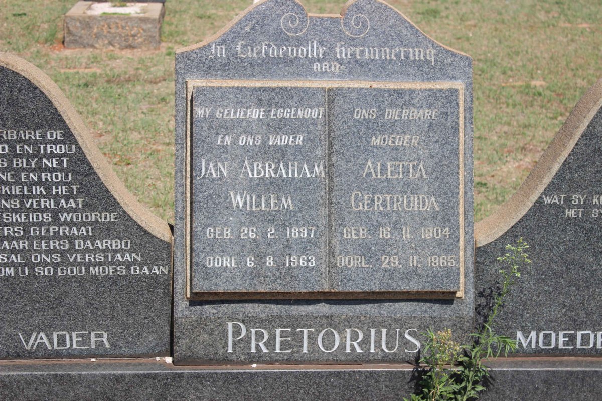 PRETORIUS Jan Abraham Willem 1897-1963 &amp; Aletta Gertruida 1904-1965
