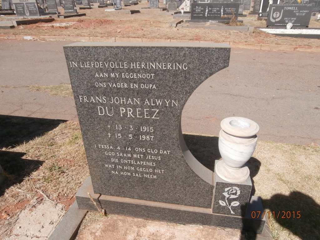 PREEZ Frans Johan Alwyn, du 1915-1987
