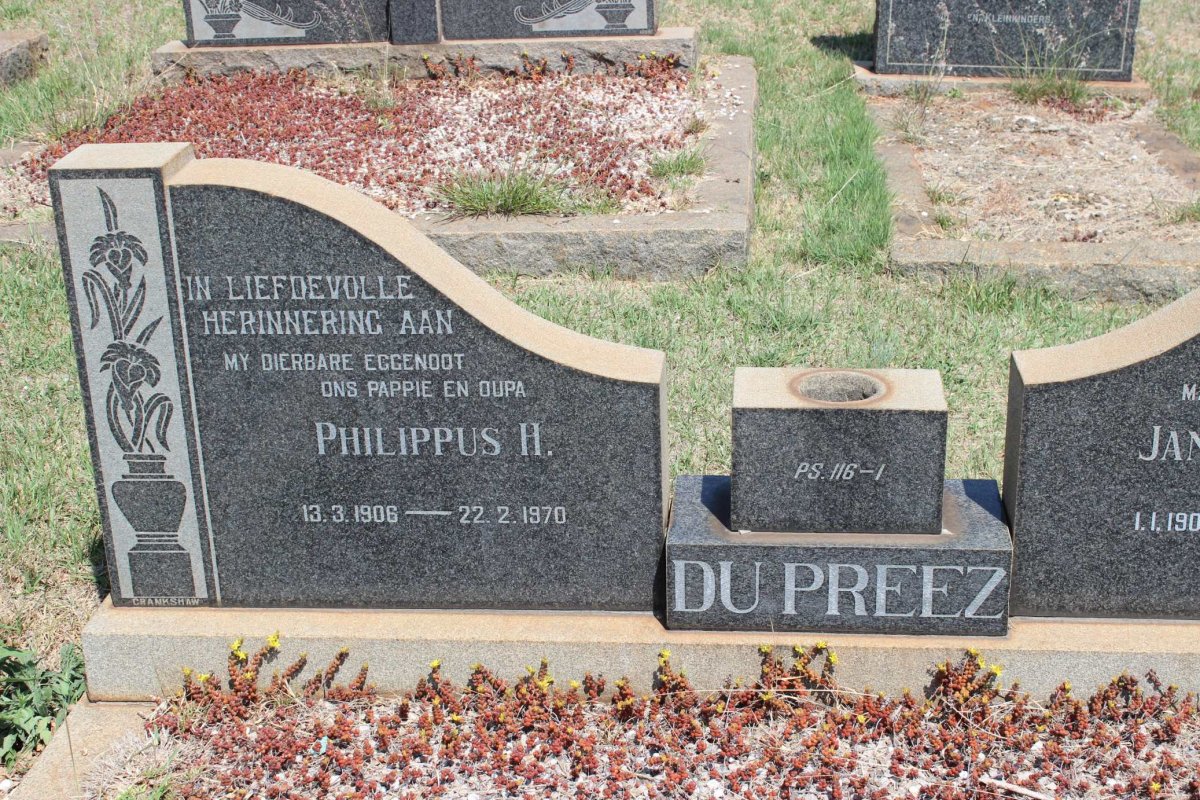 PREEZ Philippus H., du 1906-1970 &amp; Janetta P.J. CALITZ 1907-1991