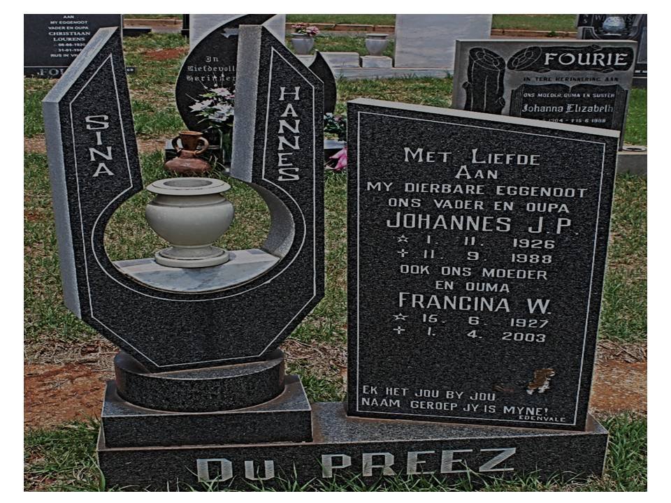 PREEZ Johannes J.P., du 1926-1988 &amp; Francina W. 1927-2003