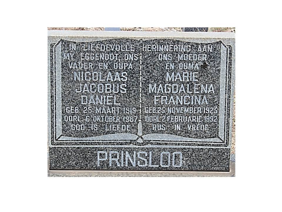 PRINSLOO Nicolaas Jacobus Daniël 1919-1987 &amp; Marie Magdalena Francina 1925-1992