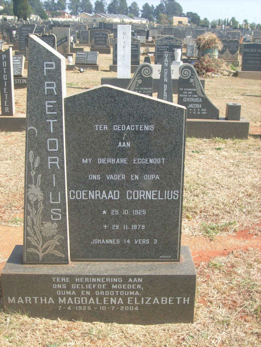 PRETORIUS Coenraad Cornelius 1925-1979 &amp; Martha Magdalena Elizabeth 1925-2004