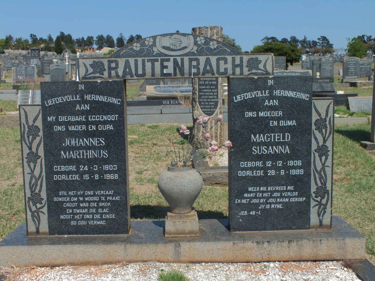 RAUTENBACH Johannes Marthinus 1903-1968 &amp; Magteld Susanna 1906-1989