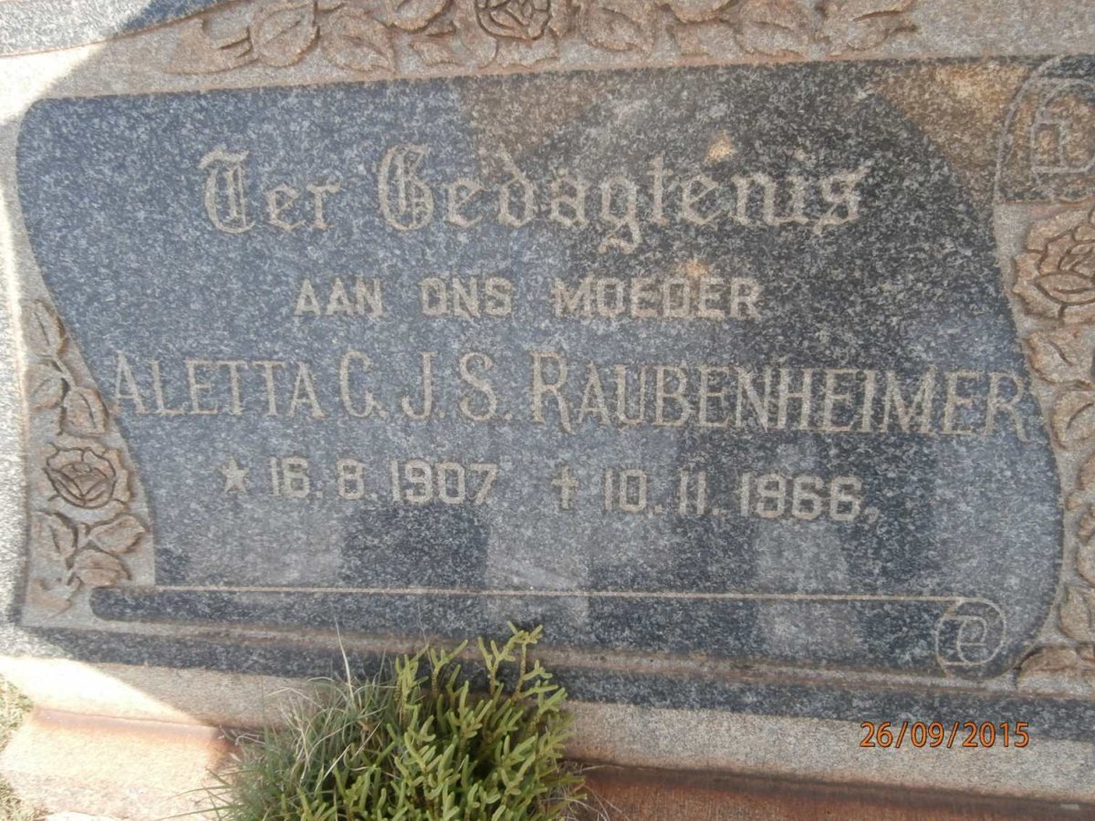 RAUBENHEIMER Aletta C.J.S. 1917-1966