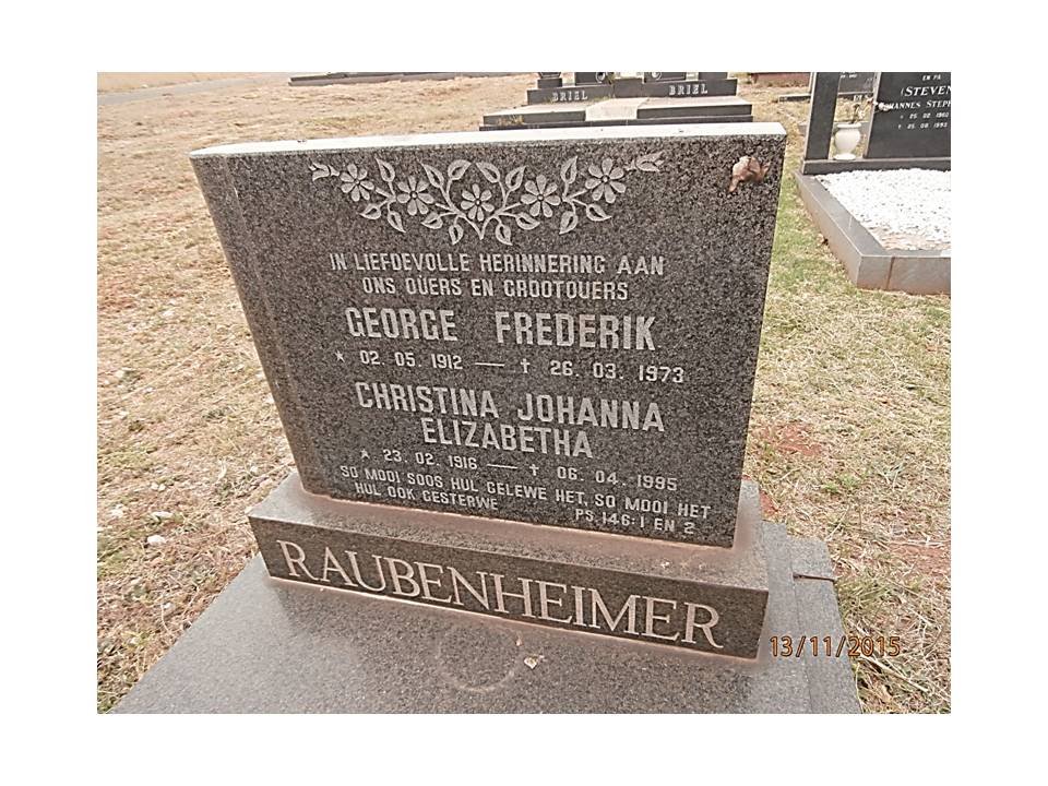 RAUBENHEIMER George Frederik 1912-1973 &amp; Christina Johanna Elizabetha 1916-1995